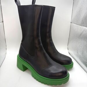 Women's Steve Madden Hesitant Chelsea Pull On Mid Calf Moto Boot Black SZ 6.5